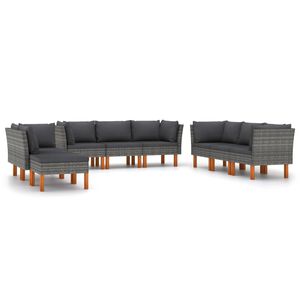 vidaXL 9 Piece Garden Lounge Set with Cushions Poly Rattan Grey