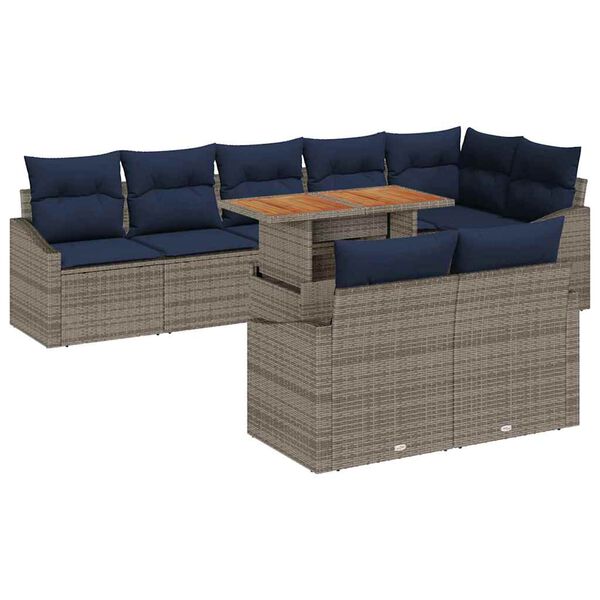 vidaXL Garden Dining Set with Cushion 9 pcs Grey and Navy