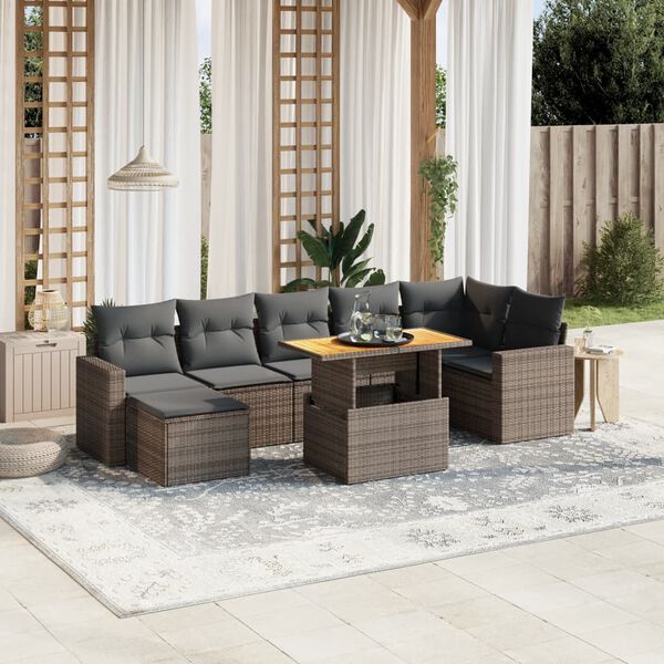 vidaXL 8 Piece Garden Sofa Set with Cushions Grey Poly Rattan