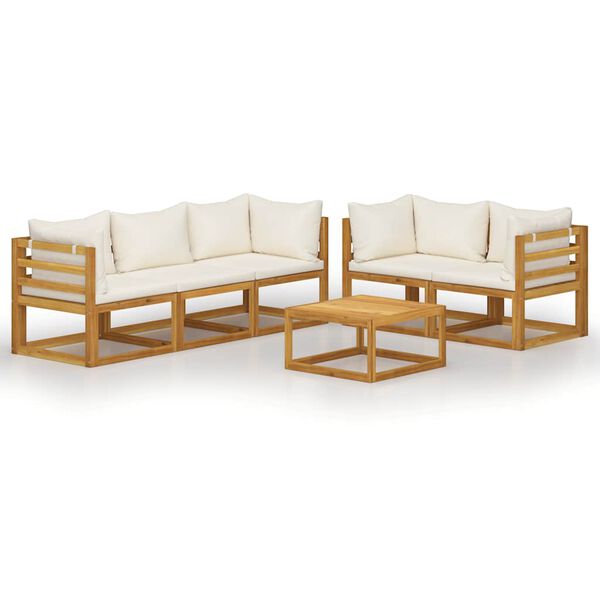 vidaXL 6 Piece Garden Lounge Set with Cushion Cream Solid Acacia Wood