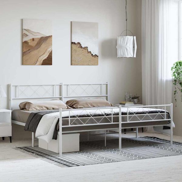 vidaXL Metal Bed Frame without Mattress with Footboard White 183x213cm