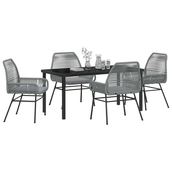 vidaXL Garden Dining Set with Cushion 5 pcs Grey Poly Rattan