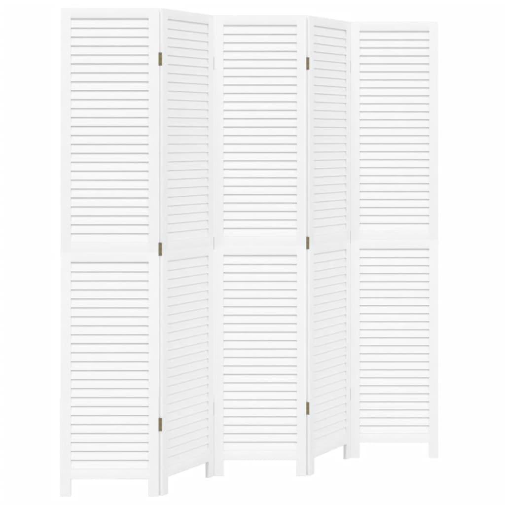 vidaXL Room Divider 5 Panels White Solid Wood Paulownia