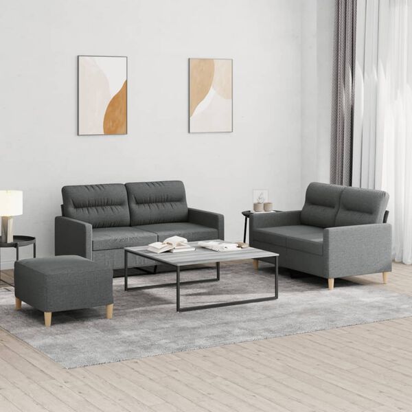 vidaXL 3 Piece Sofa Set with Cushions Dark Grey Fabric