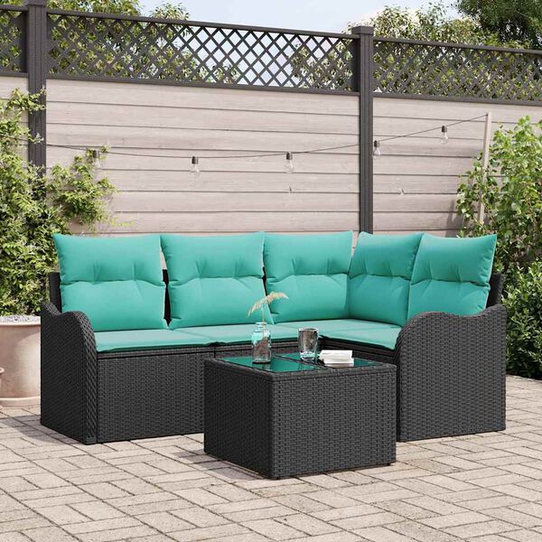 vidaXL Garden Sofa Set with Cushion 5 pcs Black Poly rattan