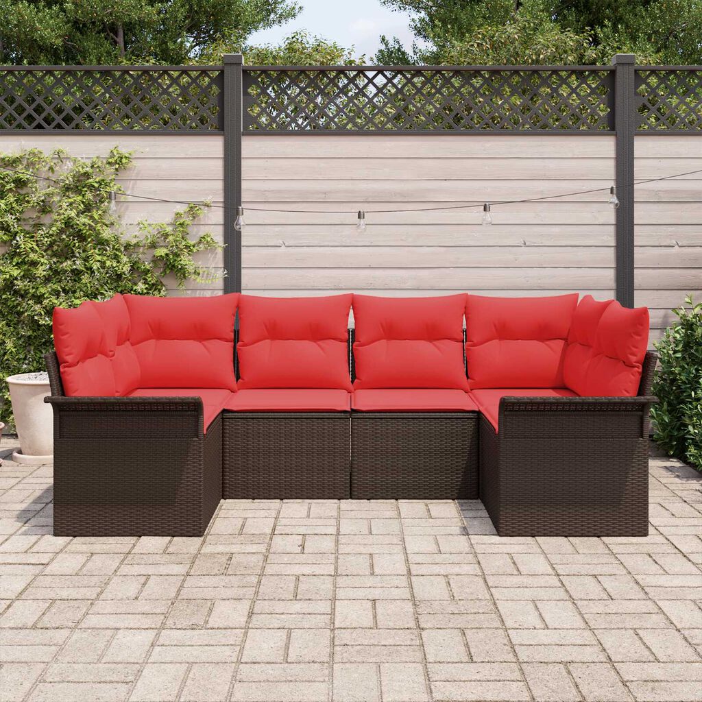 vidaXL 6 Piece Garden Sofa Set with Cushions Brown Poly Rattan