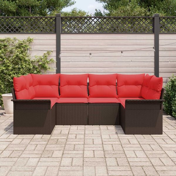 vidaXL 6 Piece Garden Sofa Set with Cushions Brown Poly Rattan