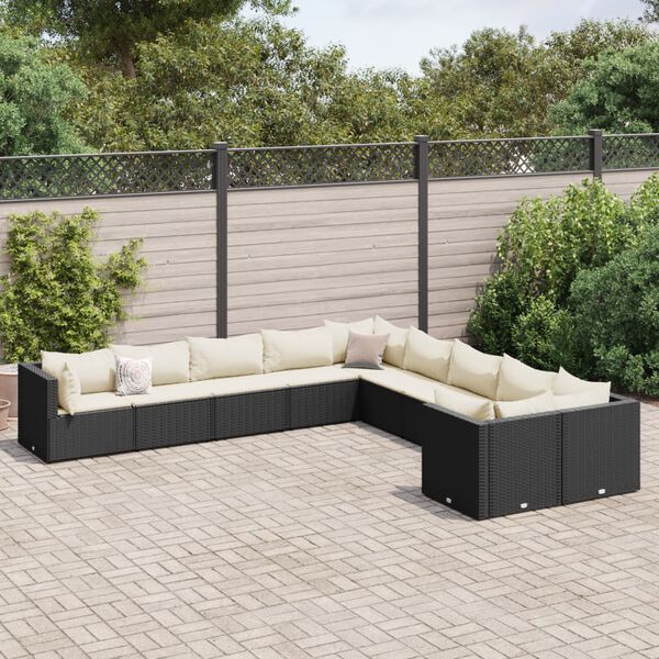 vidaXL 10 Piece Garden Sofa Set with Cushions Black Poly Rattan