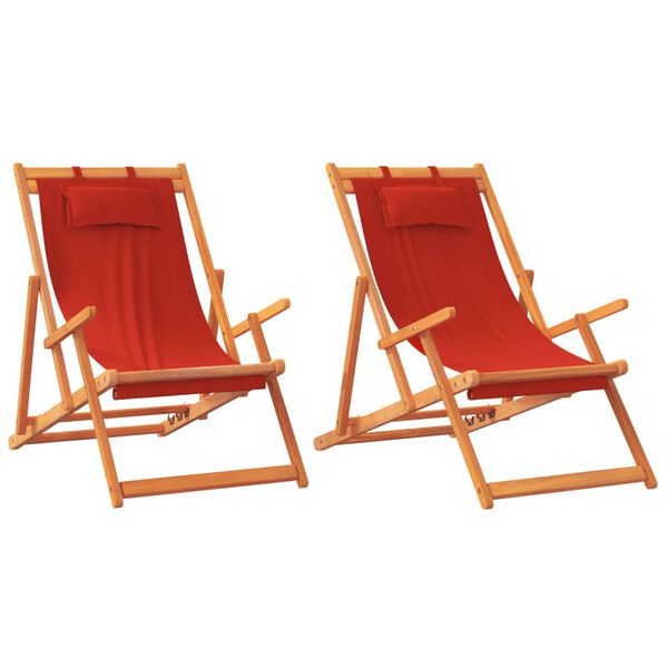 vidaXL Folding Beach Chairs 2 pcs Red Fabric