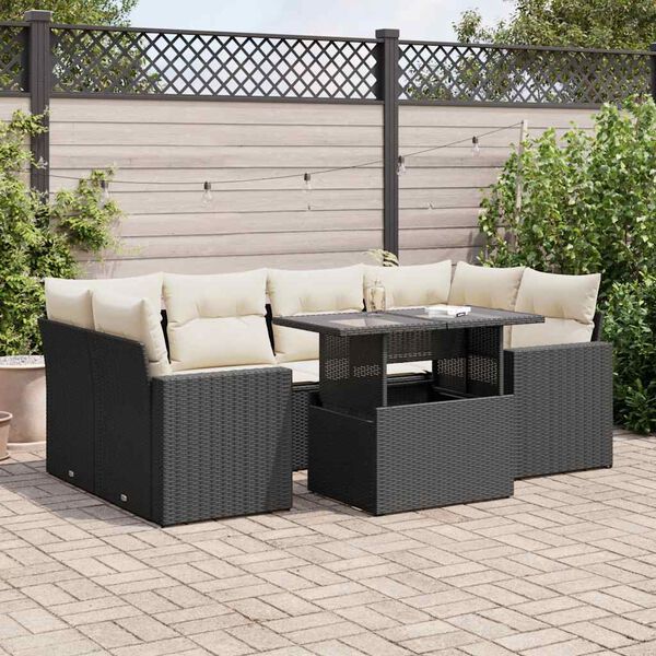 vidaXL 7 Piece Garden Sofa Set with Cushions Black Poly Rattan