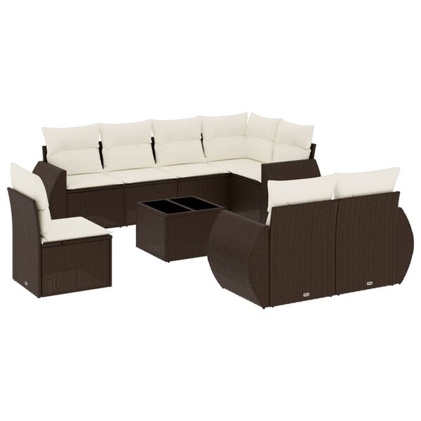 vidaXL 9 Piece Garden Sofa Set with Cushions Brown Poly Rattan