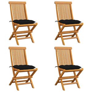 vidaXL Garden Chairs with Black Cushions 4 pcs Solid Teak Wood