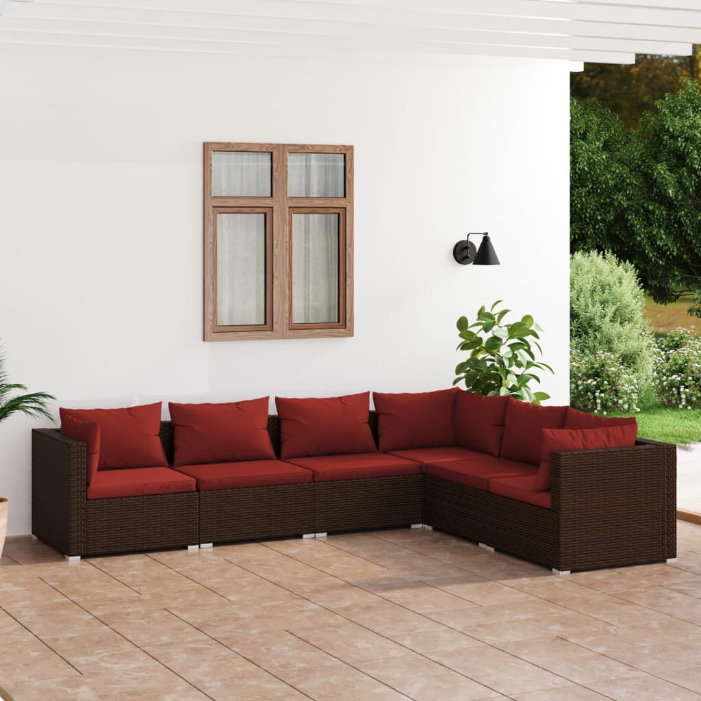 vidaXL 6 Piece Garden Lounge Set with Cushions Poly Rattan Brown