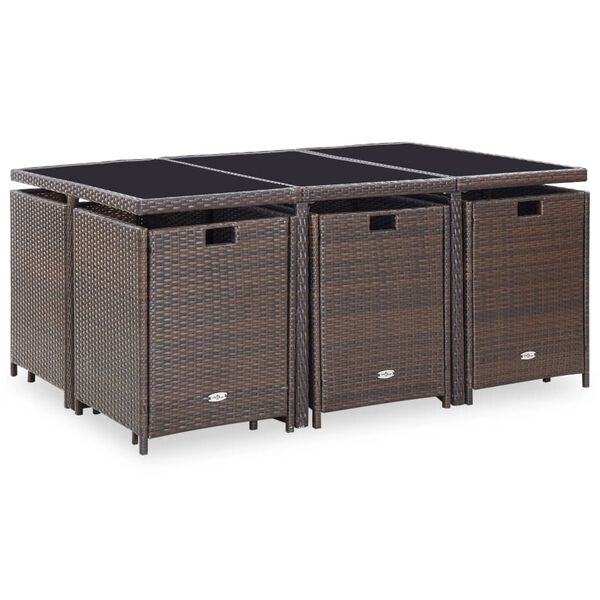 vidaXL 11 Piece Outdoor Dining Set with Cushions Poly Rattan Brown