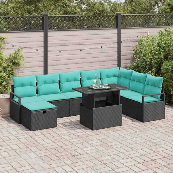 vidaXL Garden Sofa Set with Cushion 9 pcs Black Poly rattan