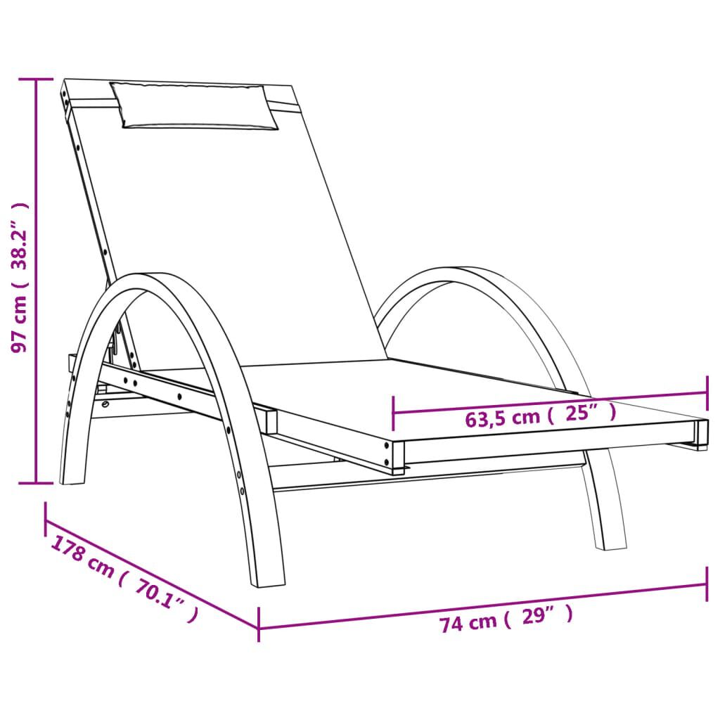 vidaXL Sun Lounger with Pillow Grey Textilene and Solid Wood Poplar