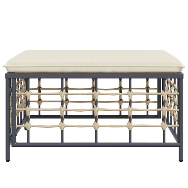 vidaXL Garden Footstool with Beige Cushion Poly Rattan