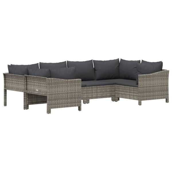 vidaXL 6 Piece Garden Lounge Set with Cushions Grey Poly Rattan