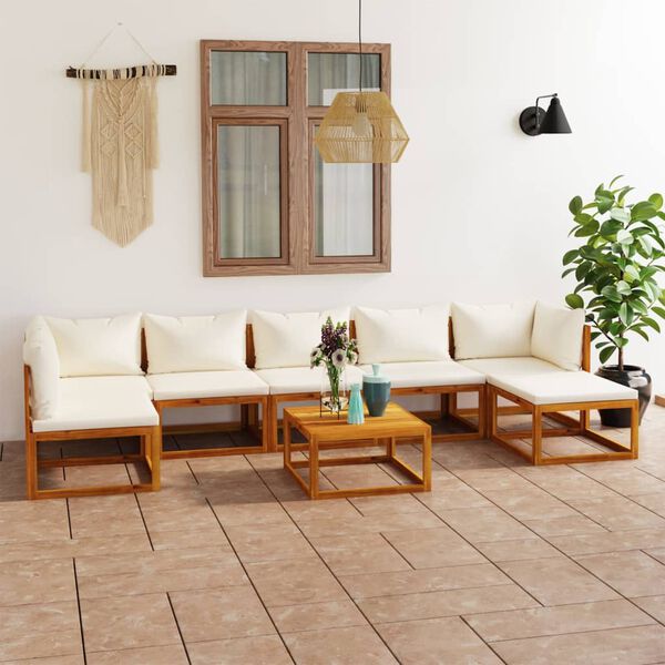 vidaXL 8 Piece Garden Lounge Set with Cushion Cream Solid Acacia Wood