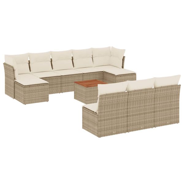 vidaXL 11 Piece Garden Sofa Set with Cushions Beige Poly Rattan