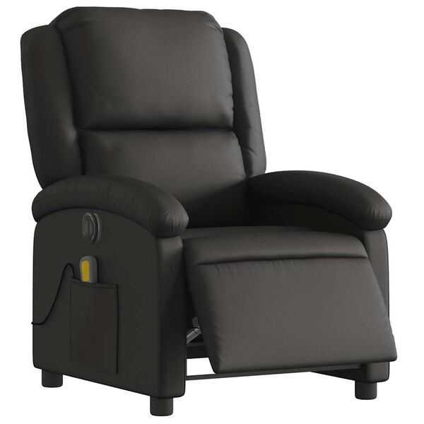 vidaXL Electric Massage Recliner Chair Black Real Leather