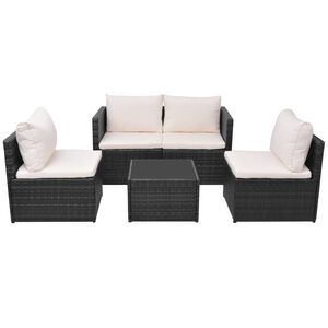 vidaXL 5 Piece Garden Lounge Set with Cushions Poly Rattan Black