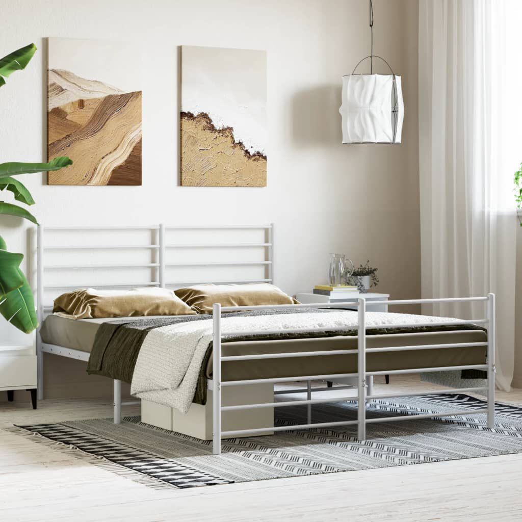 vidaXL Metal Bed Frame without Mattress with Footboard White 135x190cm