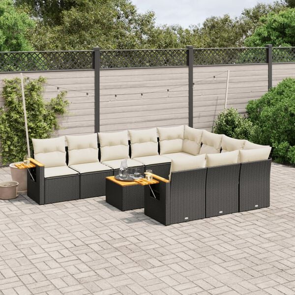 vidaXL 11 Piece Garden Sofa Set with Cushions Black Poly Rattan