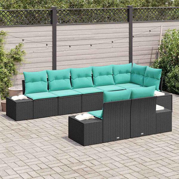 vidaXL Garden Sofa Set 8 pcs Black and Turquoise Poly rattan