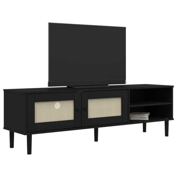 vidaXL TV Cabinet SENJA Rattan Look Black 158x40x49cm Solid Wood Pine