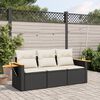 vidaXL 3 Piece Garden Sofa Set with Cushions Black Poly Rattan