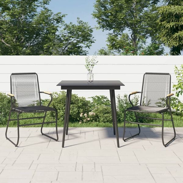 vidaXL 3 Piece Garden Dining Set Black PVC Rattan