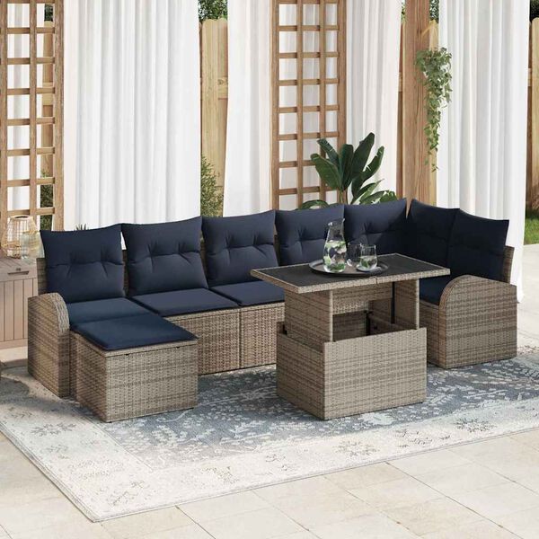 vidaXL Garden Sofa Set with Cushion 8 pcs Grey and navy blue