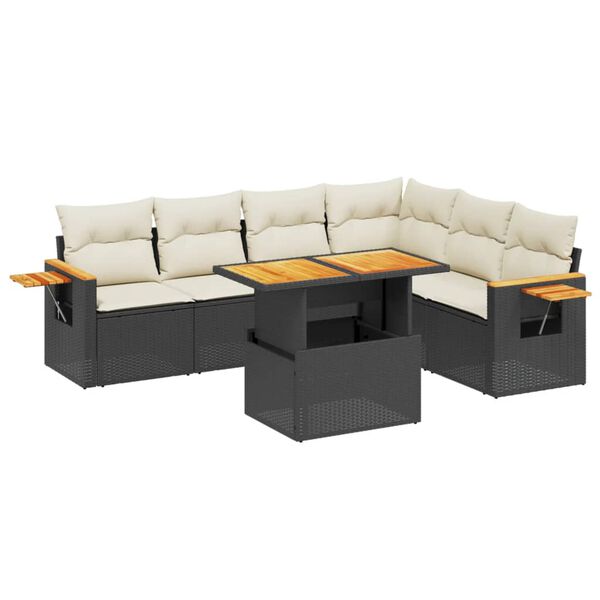 vidaXL 7 Piece Garden Sofa Set with Cushions Black Poly Rattan