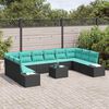 vidaXL Garden Sofa Set with Cushion 11 pcs Black Poly Rattan