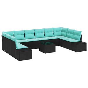 vidaXL Garden Sofa Set 10 pcs Black and Turquoise Poly Rattan