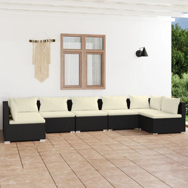 vidaXL 7 Piece Garden Lounge Set with Cushions Poly Rattan Black