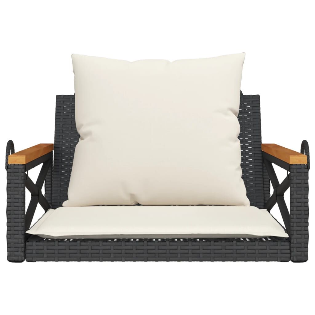 vidaXL Swing Bench with Cushions Black 63x62x40 cm Poly Rattan