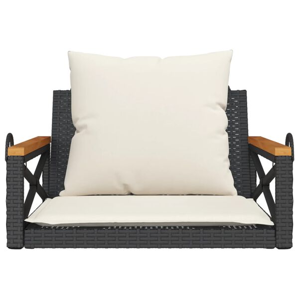 vidaXL Swing Bench with Cushions Black 63x62x40 cm Poly Rattan