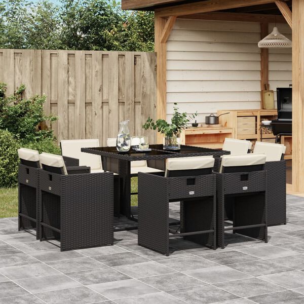 vidaXL 11 Piece Garden Dining Set with Cushions Brown Poly Rattan