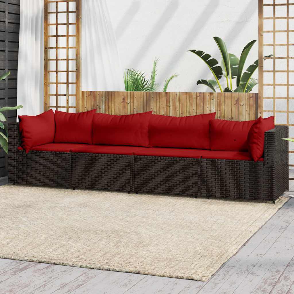 vidaXL 4 Piece Garden Lounge Set with Cushions Brown Poly Rattan