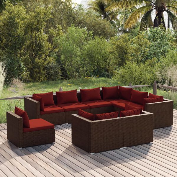 vidaXL 9 Piece Garden Lounge Set with Cushions Poly Rattan Brown