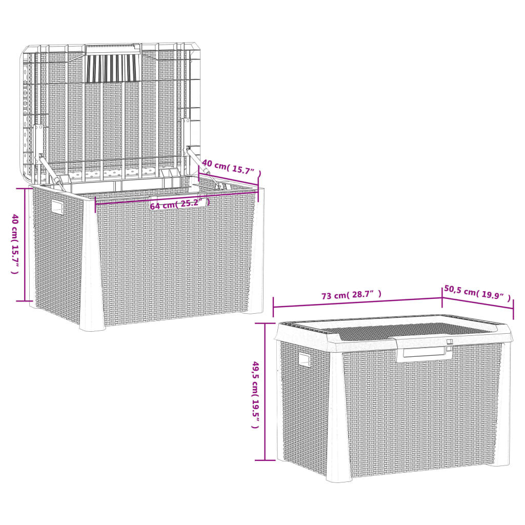 vidaXL Garden Storage Box Brown 125 L PP