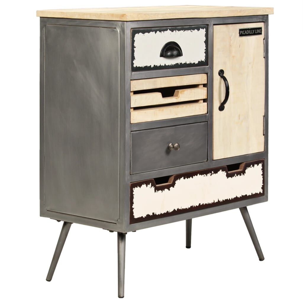 vidaXL Sideboard Solid Mango Wood and Steel 65x33x76 cm