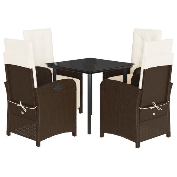 vidaXL 5 Piece Garden Dining Set with Cushions Brown Poly Rattan