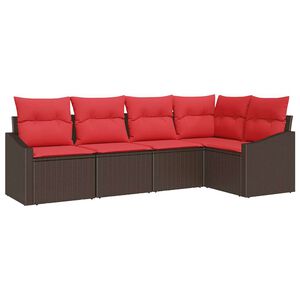 vidaXL Sofa Set with Cushion 5 pcs Brown Poly Rattan