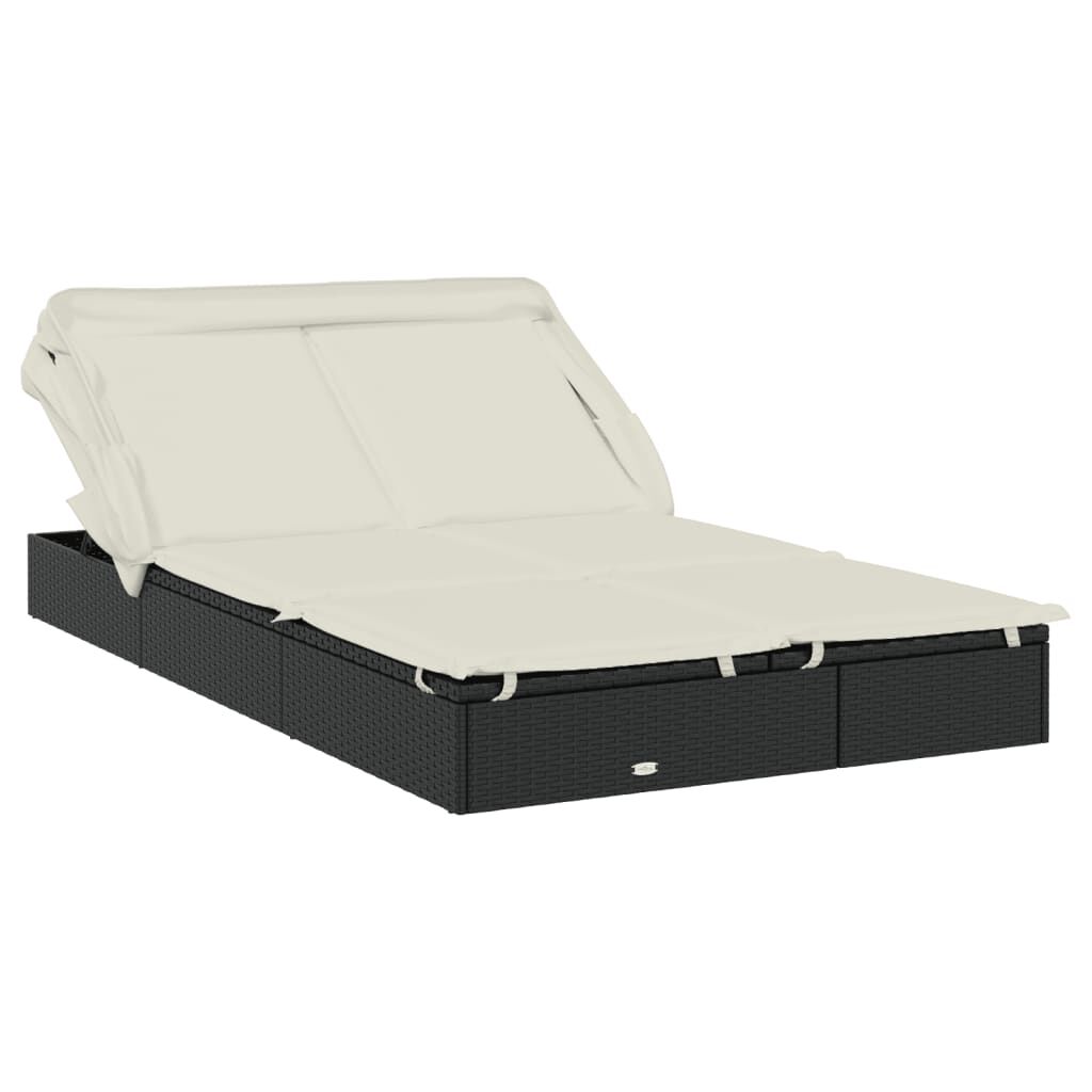vidaXL 2-Person Sunbed with Foldable Roof Black 213x118x97 cm Poly Rattan