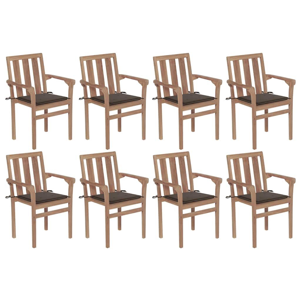 vidaXL Stackable Garden Chairs with Cushions 8 pcs Solid Teak Wood