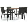 vidaXL 5 Piece Garden Dining Set with Cushions Black Poly Rattan