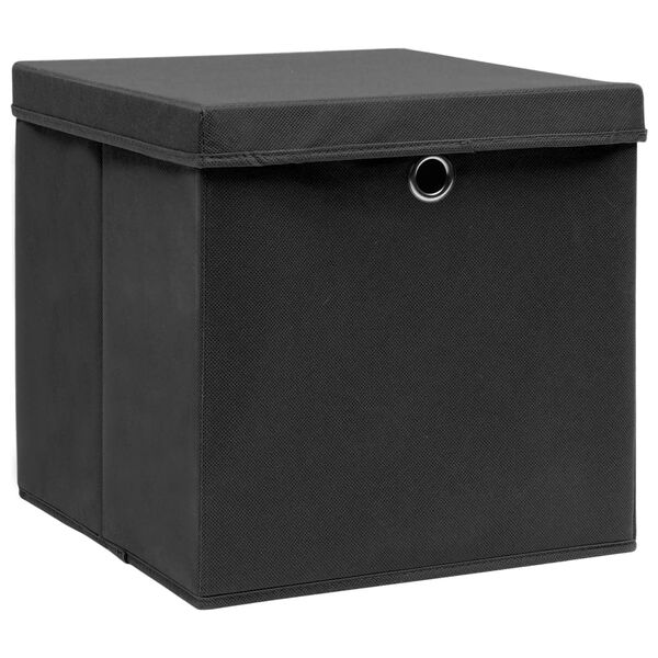 vidaXL Storage Boxes with Covers 10 pcs 28x28x28 cm Black
